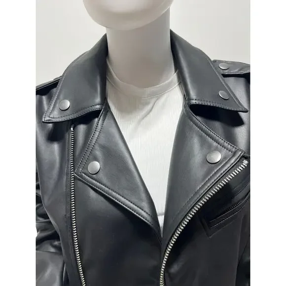 Bar III Faux Leather Moto Jacket Black Petite Small PS NWT - Picture 5 of 16